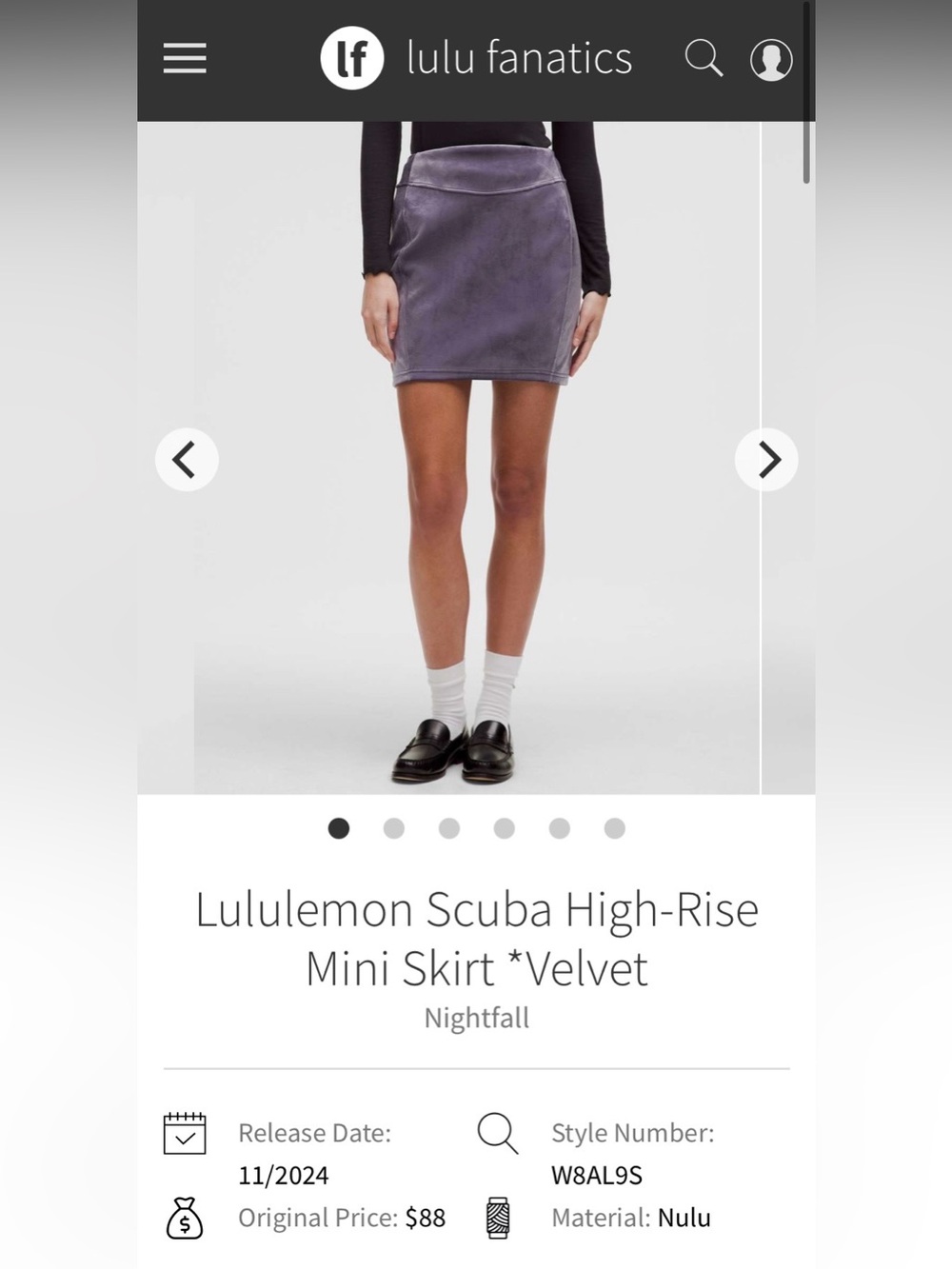 lululemon athletica Scuba High-Rise Velvet Mini Skirt - Nightfall (Purple)